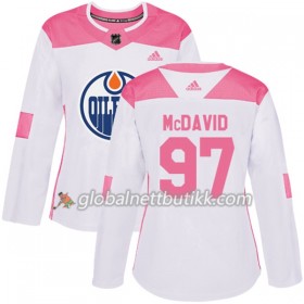 Edmonton Oilers Hockeydrakt Connor McDavid 97 2017-2018 Hvit Rosa Fashion Adidas Authentic - Dame